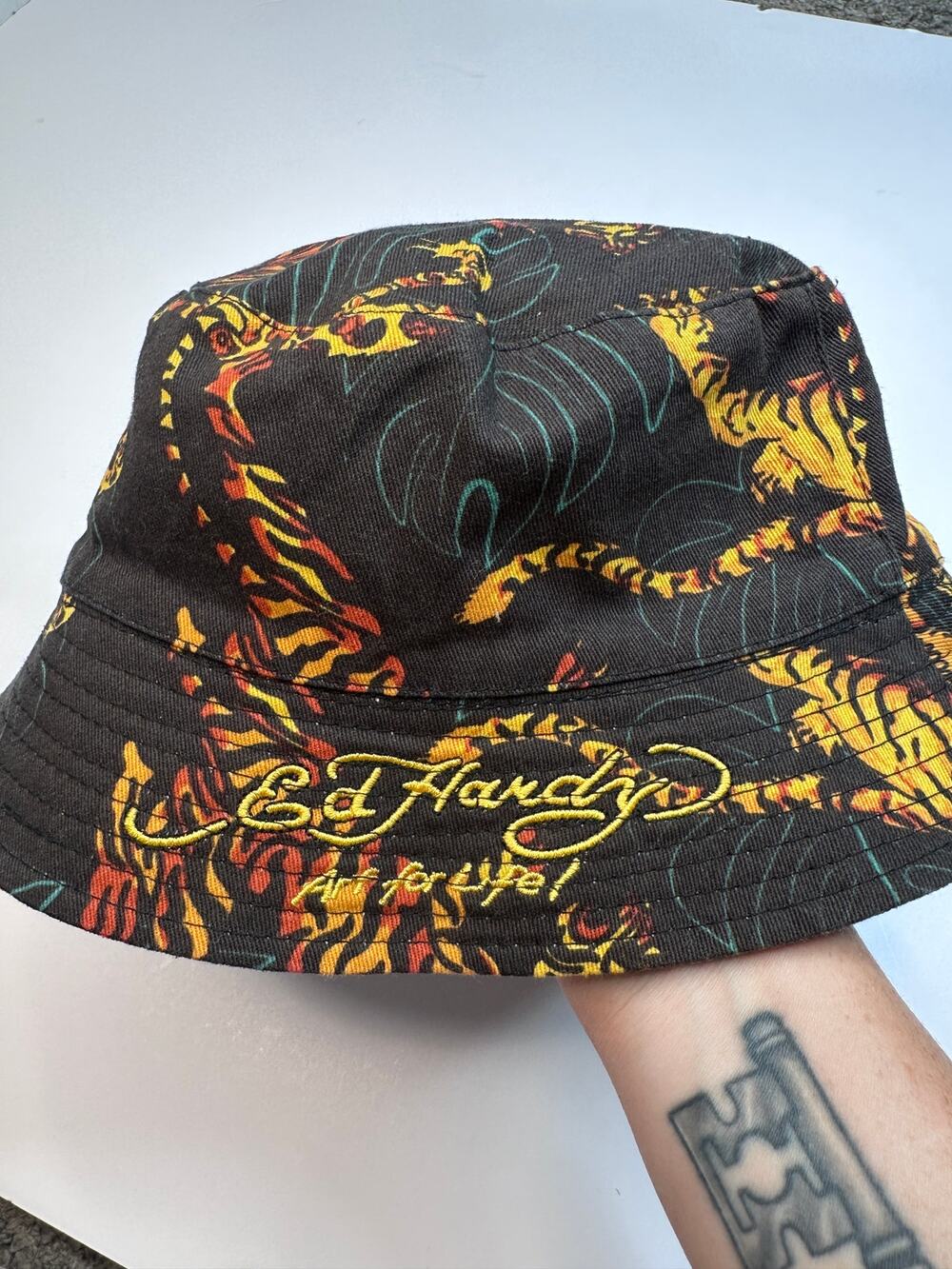 Ed Hardy y2k Reversible Tiger Print Bucket Hat